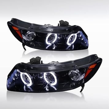 Autozensation Compatible with 2006-2011 Honda Civic 2 Door Coupe, Left + Right Pair Headlamps Assembly, LED Projector Headlights Glossy Black Housing Smoke Lens