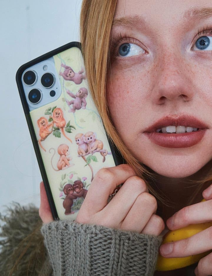 Image of Wildflower Cases - Compatible with iPhone 16 Pro Max | Protective Black Bumper, 6.5ft Drop Test Certified, Women Owned Small Business | Green Animal Brown Aesthetic Trendy Cute | Monkey Biz