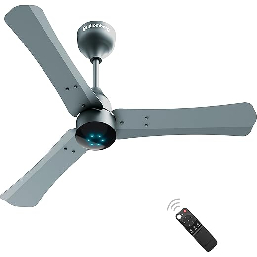 atomberg Renesa+ 900mm BLDC Ceiling Fan with Remote Control | BEE 5 star Rated Energy Efficient Ceiling Fan | High Air Delivery with LED Indicators | 2+1 Year Warranty (Sand Grey)