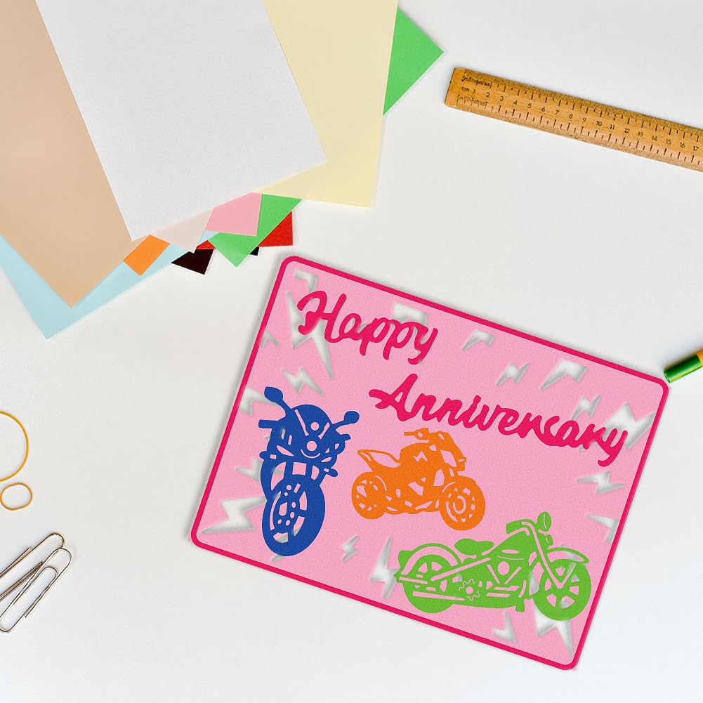DELORIGIN Motorcycle Cutting Dies Anniversary Frame Card Making Die Cut Carbon Steel Die Cuts Stencils Card Scrapbooking Embossing Template for DIY Paper Craft Making Album Gift Invitation Decor - Image 4