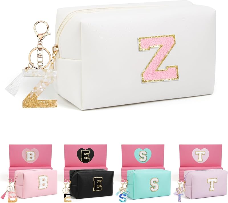 Necessaire de maquiagem AIBFRID em couro PU branco com zíper e pingente, modelo Z