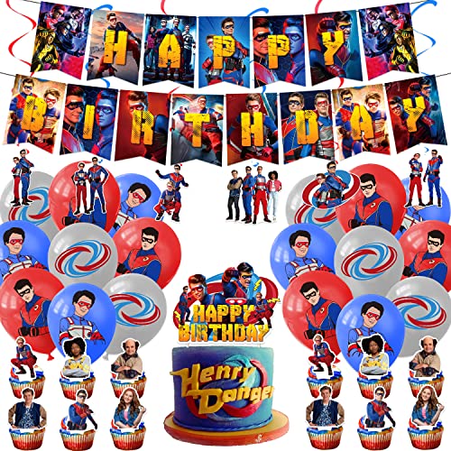 Henry Birthday Party Decorations, Include Happy Birthday Banner, Cake Topper, Latex Balloons, Hanging Swirls, for Danger Theme Kids Party Supplies