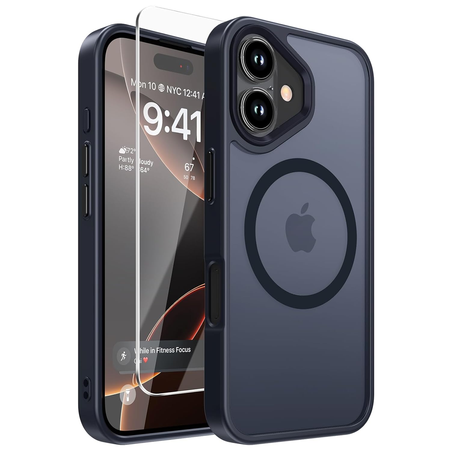 DEERLAMN for iPhone 16 Case with Screen Protector, [Compatible with MagSafe] Shockproof Protection Magnetic Translucent Matte Slim Phone Cover for Women Men-Black