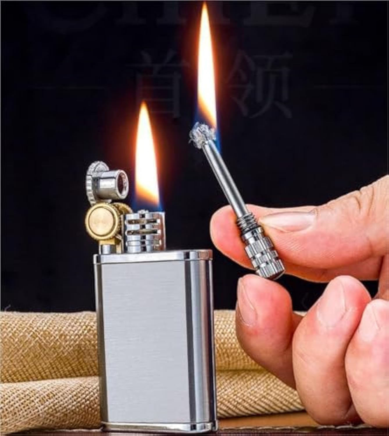 Retro Kerosene Match Lighter, Grinding Wheel Ignition + Match Ignition, Suitable for Outdoor Camping, Mountaineering, Men's Collection Gift(Gold)