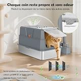 SZEE XL Stainless Steel Cat Litter Tray with 180° Hinged Lid, Large Closed Cat Litter Tray Stainless Steel with Lid, 58.3 x 37.1 x 37.5 cm, Dark Grey - 6