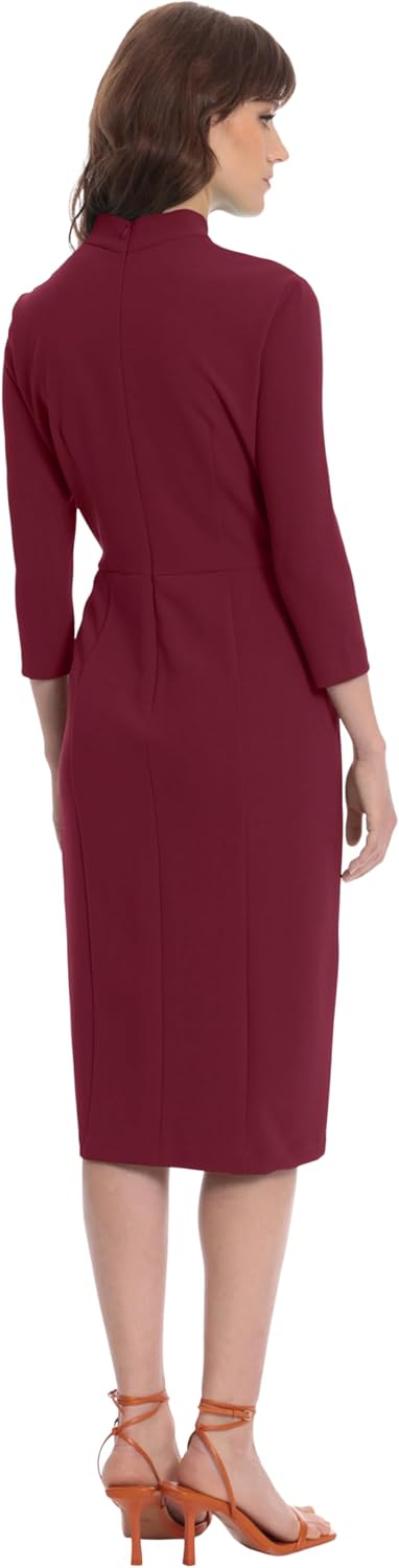 Donna Morgan Womens Stretch Crepe 3/4 Sleeve Twisted Neckline Sheath Dress - Image 3