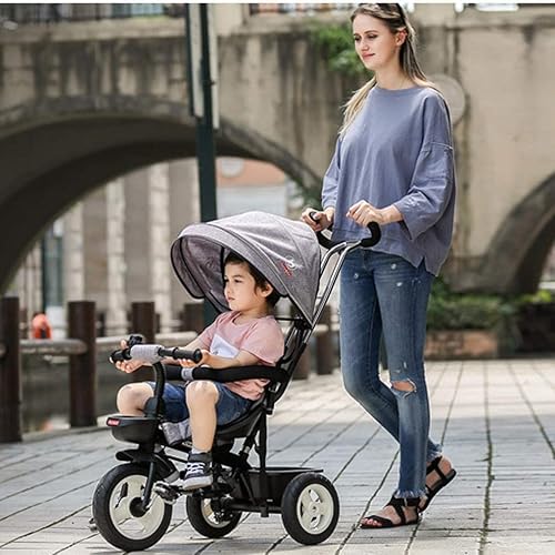 Miniatura 3 de DYCIN Triciciclo plegable 4 en 1 triciclo para niños pequeños, dirección, aprendizaje con barandilla desmontable, toldo ajustable, arnés de