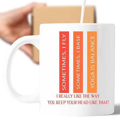 Couples Yoga Meditation Gift Idea for Partner or Spouse, Fly Base Posture Inspirational Quote - Unique Birthday or Anniversary Present - 11 Oz White