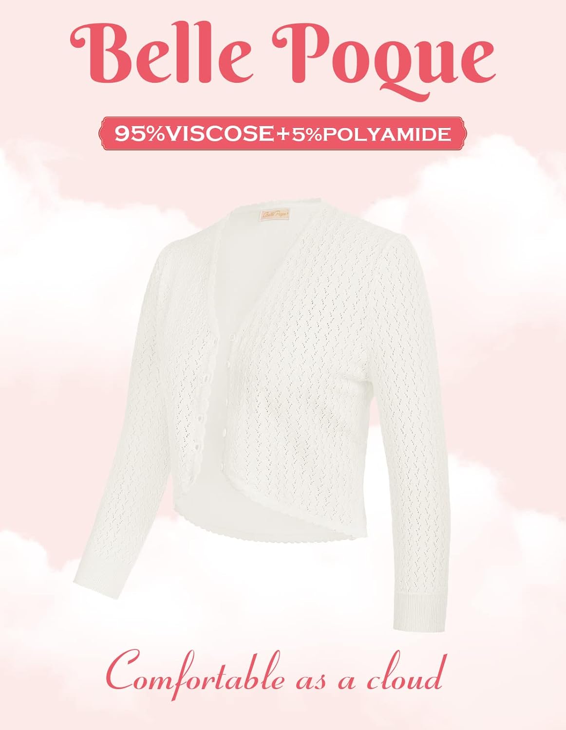 Womens Summer 3/4 Sleeve Bolero Shrug for Dress Open Front Scalloped Knit Cropped Cardigan Sweater Lightweight - Image 7