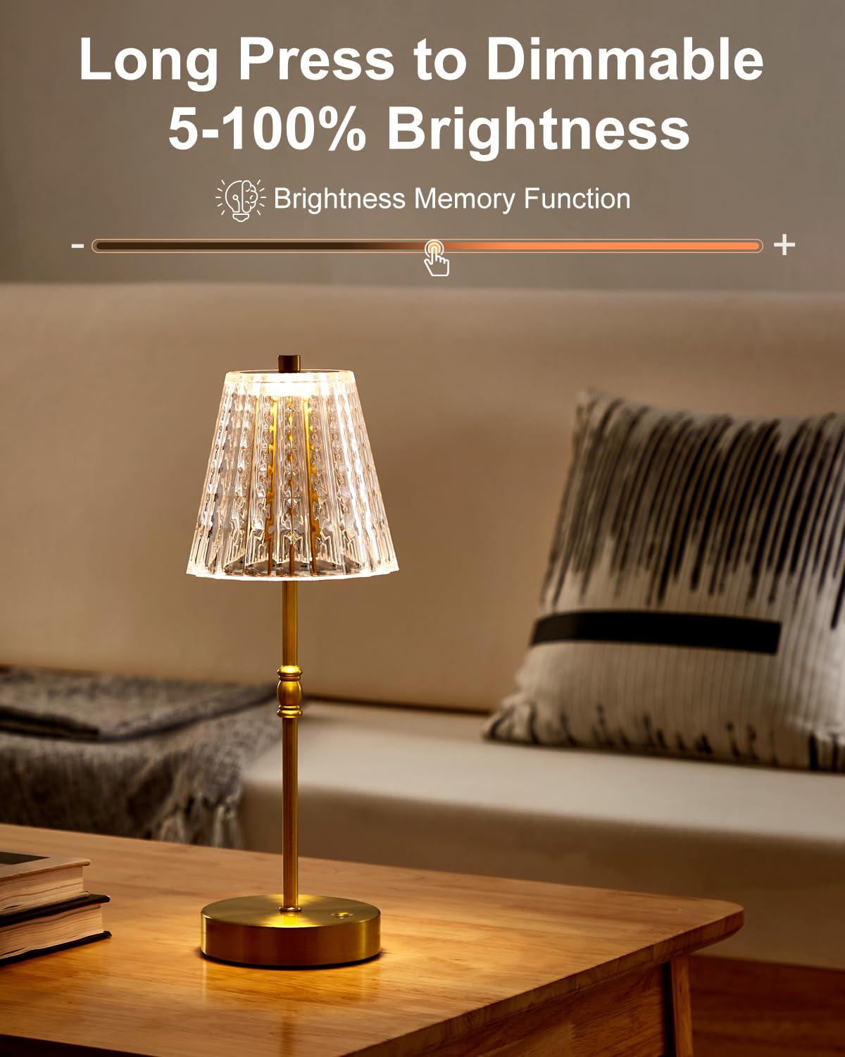 Photo 1 of ***FACTORY SEALED - OPENED FOR INSPECTION***SAIWEYA Cordless Table Lamp, 5000mAh Rechargeable Battery Operated Portable Lamp, Dimmable+3 Colors LED Touch Control, Vintage Crystal Lamp for Bedroom, Kitchen, Bar, Office