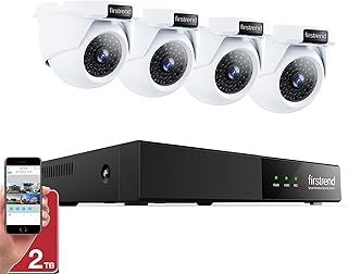 POE Security Camera System, Firstrend Wired Home Surveillance Dome Systems 5MP with 8 Channel NVR Kits 4pcs IP Cameras 2TB Hard Drive Motion Detection Night Vision for Indoor Outdoor