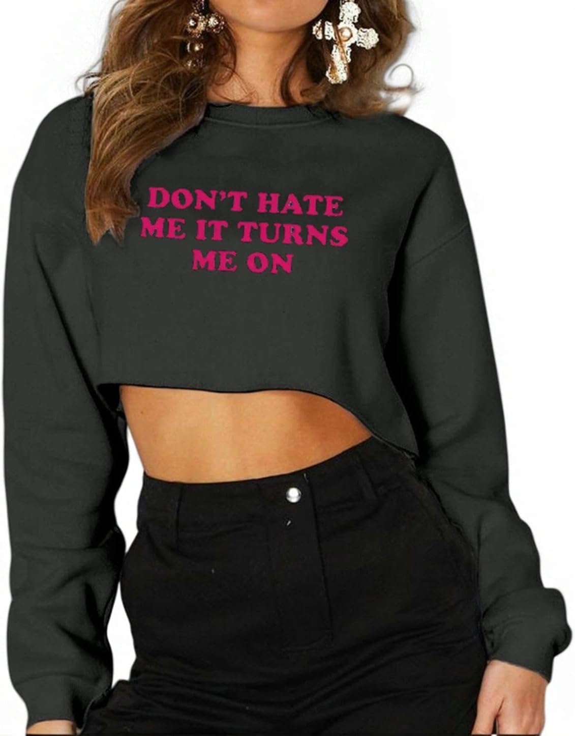 Womens V Neck Long Sleeve Cropped Sweatshirt Loose Fit Casual Workout Shirts Crop Tops Pullover - Image 2