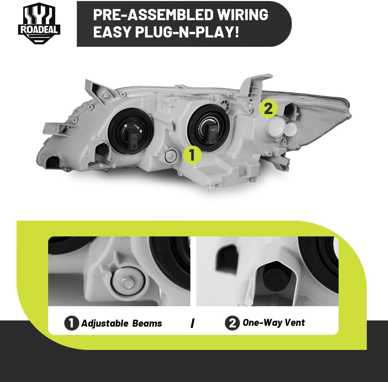 Headlights W/Bulbs for 2007 2008 2009 Toyota Camry Halogen Headlamp Replacement Driver & Passenger Side (Not fit Hybird Models)