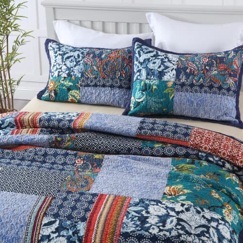 Yvooxny King Quilt Set Reversible Lightweight Bohemian Paisley Patchwork Cotton Quilted Bedspread Coverlet Set 3-Piece Bedding Set With Pillowcases For All Seasons, King Size, 108 * 96 Inches #TOP2