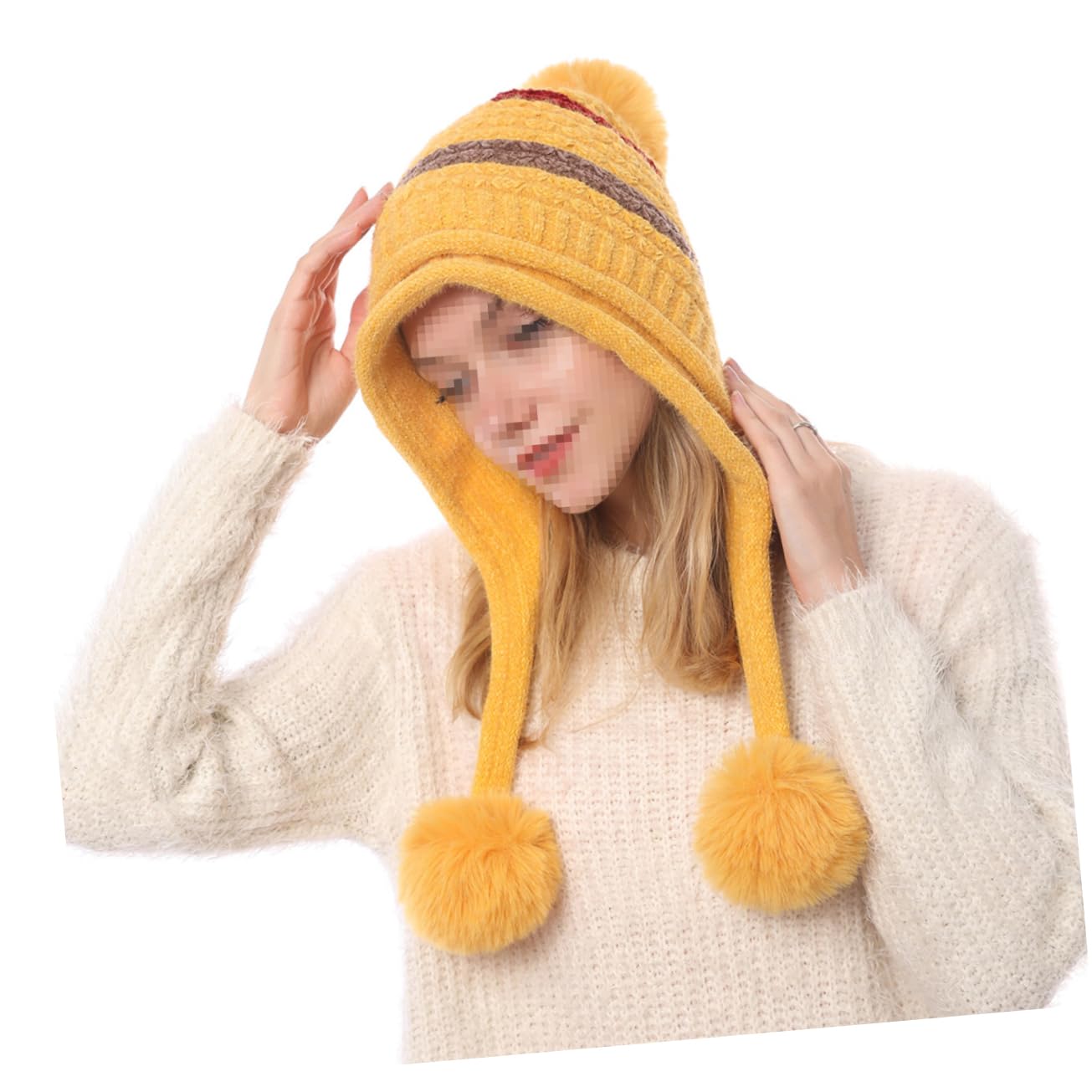 SHERCHPRY 2piezas Gorro De Lana para Mujer Pompones Sombrero Cálido para Esquiar y Actividades Al Aire Diseño Ligero y Elástico Color Amarillo