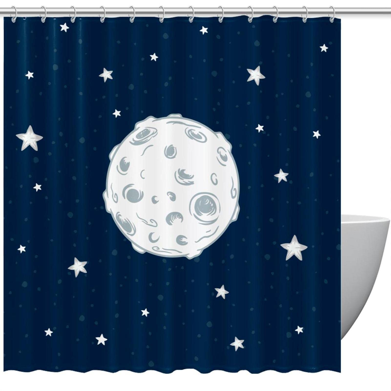 Rideau de douche lune et étoiles pour enfants avec crochets de fixation