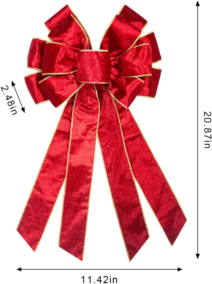 On-Airstore Large Christmas Wreath Bow, Bright Red Velvet Ribbon Bow for Wreaths Christmas Tree Topper Bows for Home Garden Indoor Outdoor Decoration Wreath Ornament Supplies - Image 2