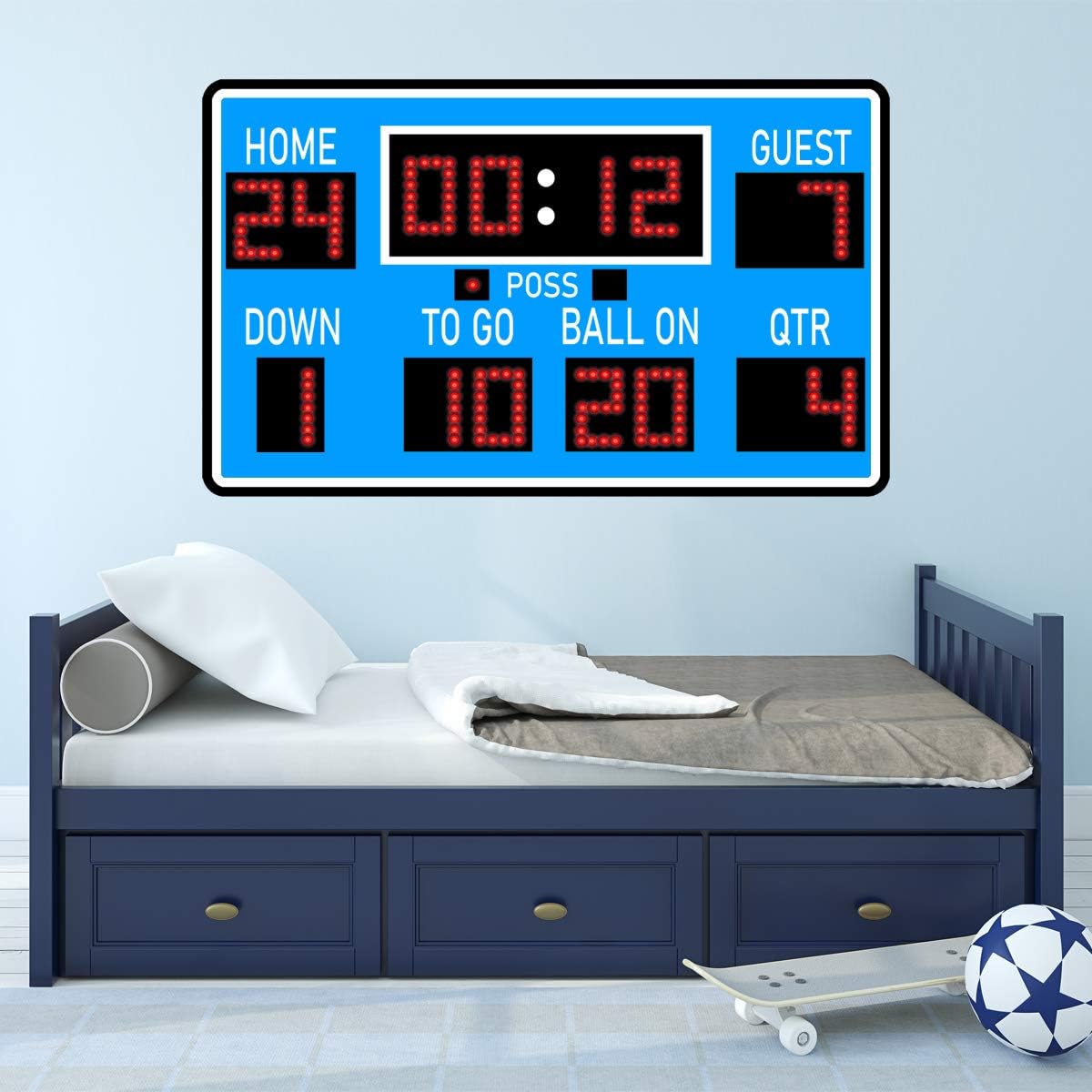 VWAQ Football Scoreboard Wall Sticker - Peel and Stick Sports Decor Vinyl Decal - PAS30 (24" H X 40" W, Sky Blue)
