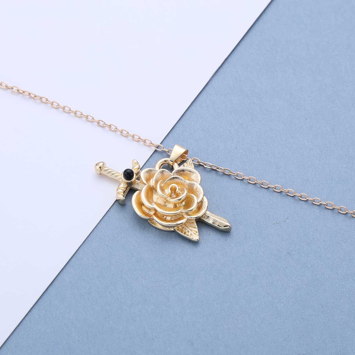 Boho Sword Necklace Choker Rose Flower Necklaces Vintage Gold Flower Pendant Necklaces Gothic Dagger Knife Necklace for Women - Image 5