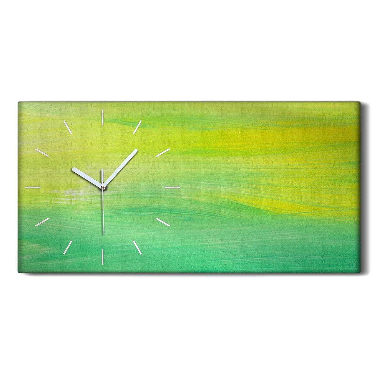 Horloge sur Toile 60x30cm Art Mural Salon Tableau Silencieux Aquarelle Verte
