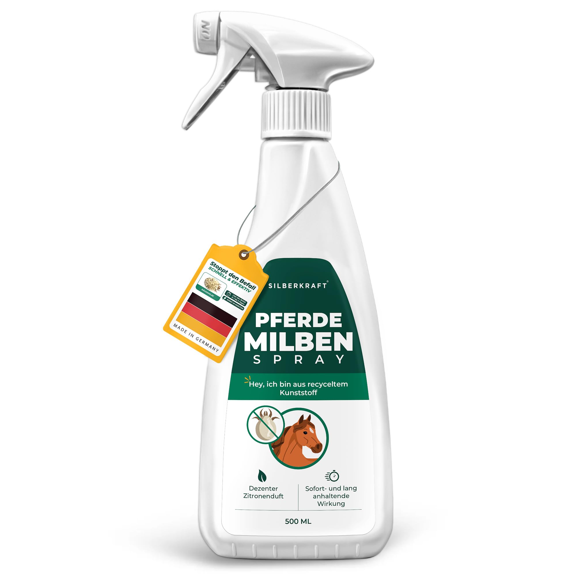 Silberkraft Milbenspray Pferde 500 ml, Effektiver Milbenschutz & Parasitenabwehr, Soforthilfe bei Juckreiz, Langzeitschutz gegen Milben, Flöhe & Läuse, wirksame Formel zur Insektenabwehr