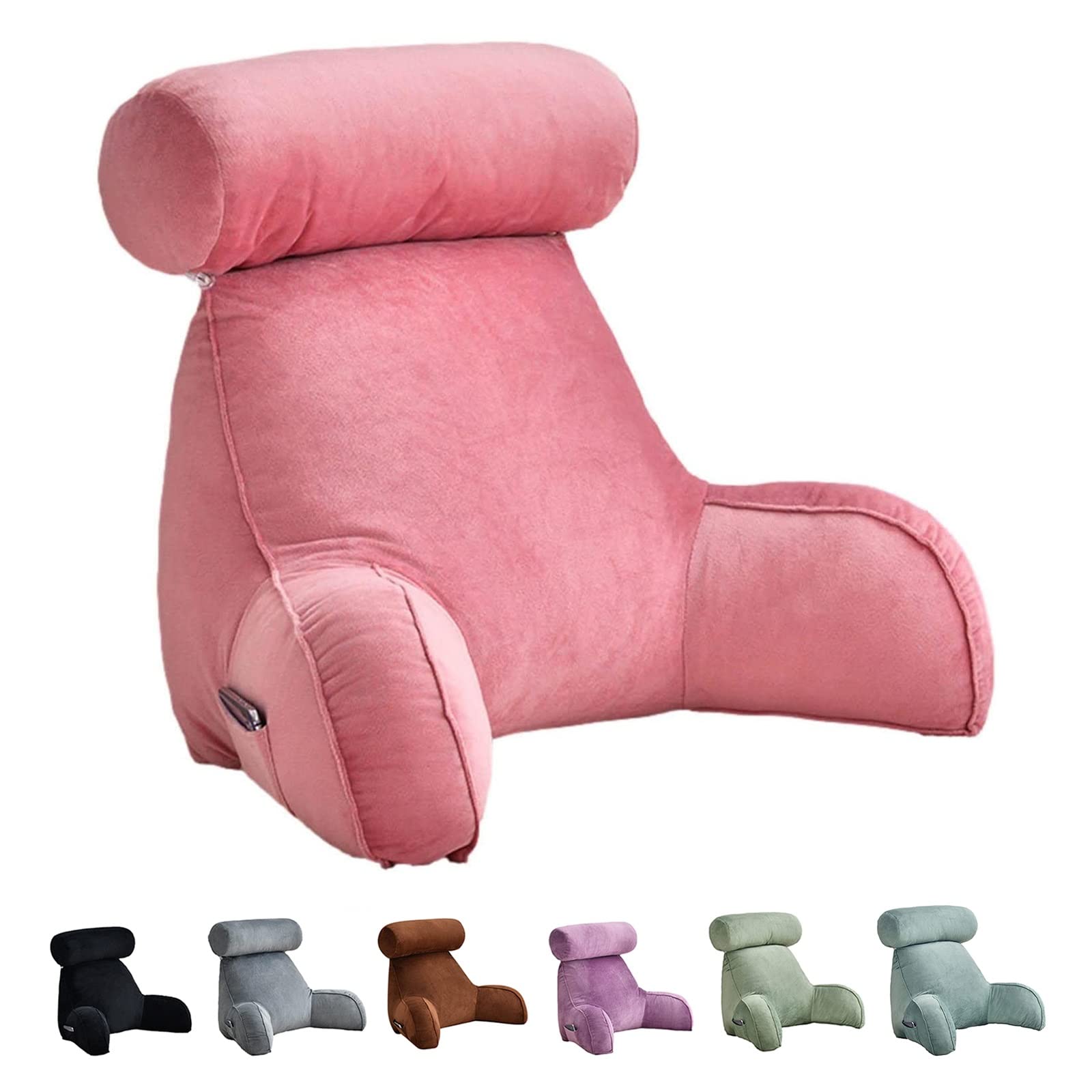 Fashionapple Soft Bed Rest Reading Pillow With Neck/Arm Support, Shredded Memory Foam Bed Rest Pillow Back Lumbar Support Cushion For Reading Watching TV Gaming (Color : Pink)
