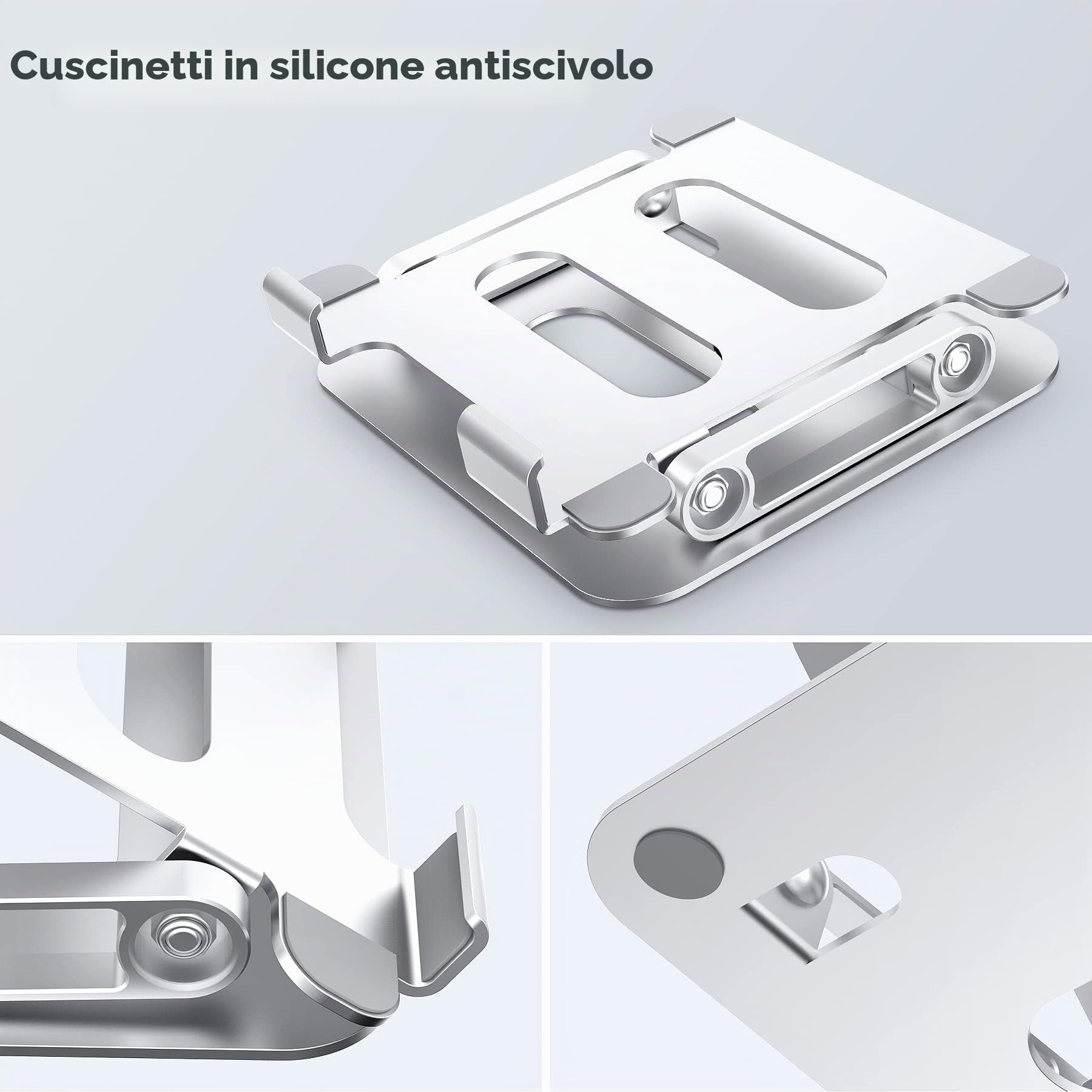 Supporto per tablet per scrivania, regolabile pieghevole in alluminio da tavolo compatibile con tablet come iPad Pro 9.7, 10.5, 13 Air Mini 4 3 2, Kindle, E-Reader (4-13 pollici),Argento
