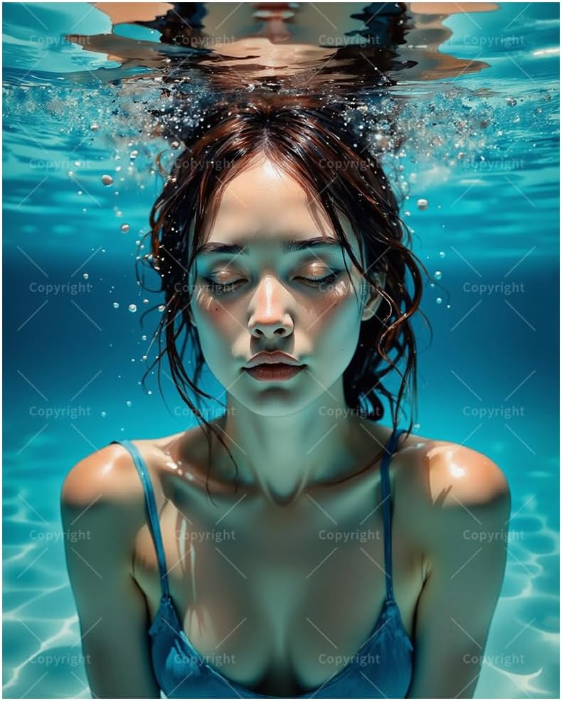 Underwater Art Paint by Numbers Kit for Adults - DIY Woman Swimming Below Surface Painting on Canvas, Acrylic Paint Set, Suitable for Beginners, Art for Home Decoration or Gifts(16X20IN Framed)