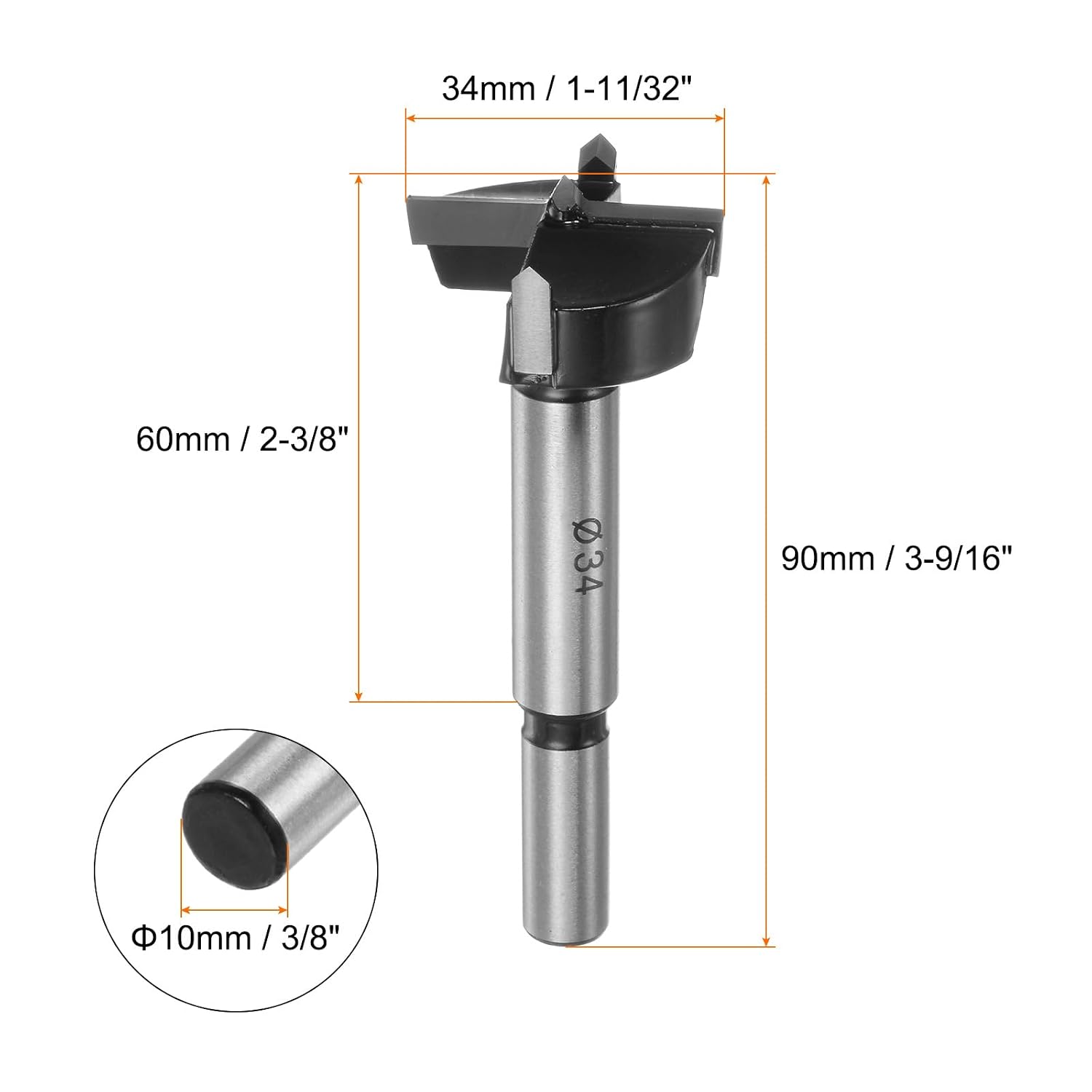 HARFINGTON Forstner Drill Bit 34mm (1-11/32") Tungsten Carbide Wood Forstner Bit Opener Cutter for Hinge Hole Drilling Woodworking, Black