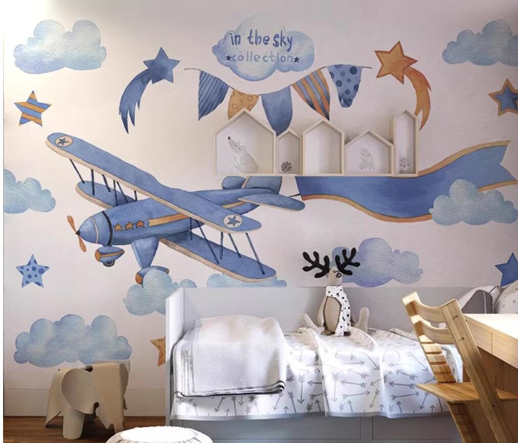 Tapisserie Murale 3D Cartoon Premium en Papier Peint Intissé Bleu 430x300cm
