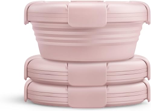 STOJO Juego de 3 cuencos plegables  Rosa clavel, 36 onzas  Tazón de silicona reutilizable para alimentos fríos y calientes  Perfecto para viajes,