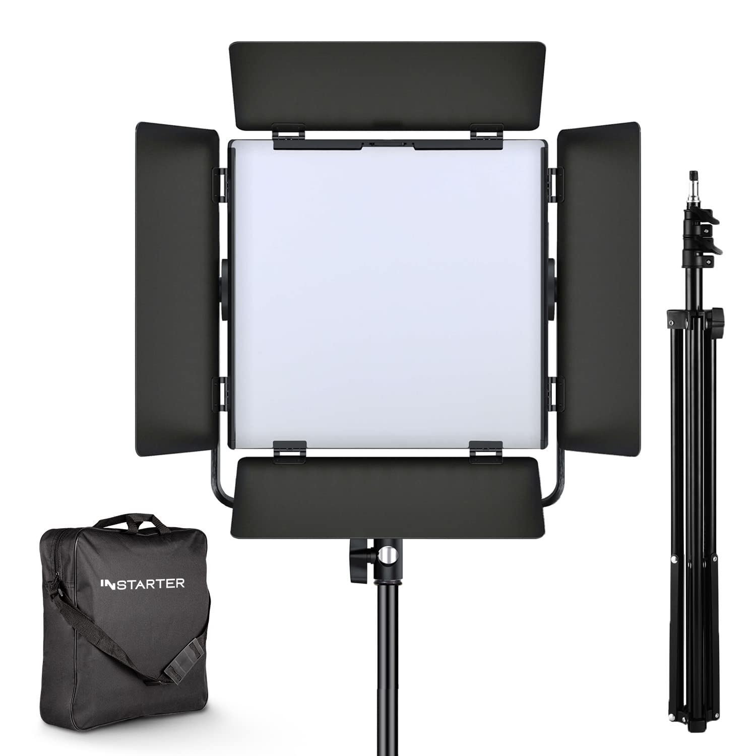 Pannello luminoso a LED da 60 W con stativo, luce video orientabile a 360°, lampada da studio con controllo tramite app, luce video bicolore, illuminazione con 4 effetti cromatici