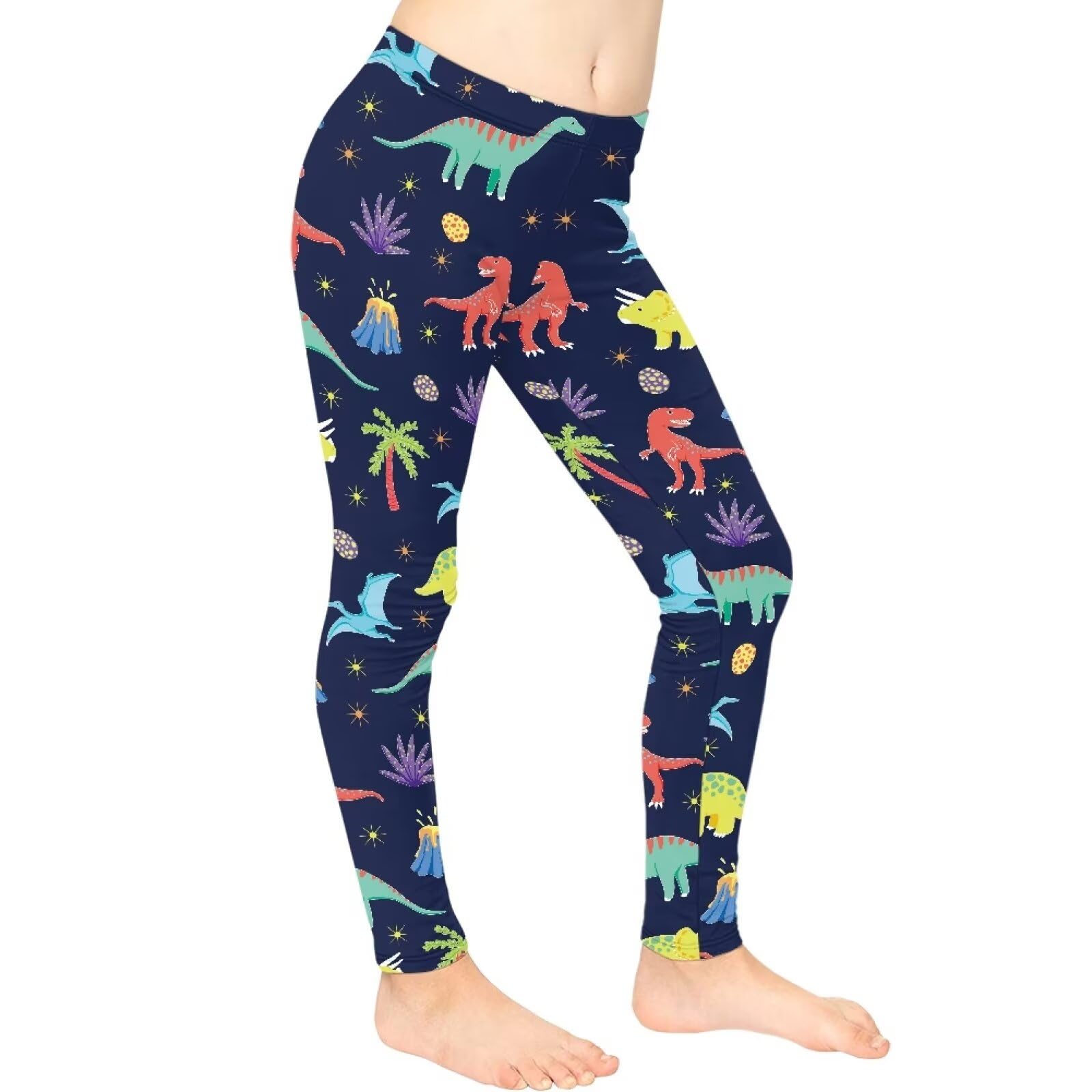 COEQINE Dinosaur Pants for Girls Home Outfit Novelty Kids Yoga Pants Activewear Legging High Waist Pants Size for 4-13 Years Kids Teens,Blue
