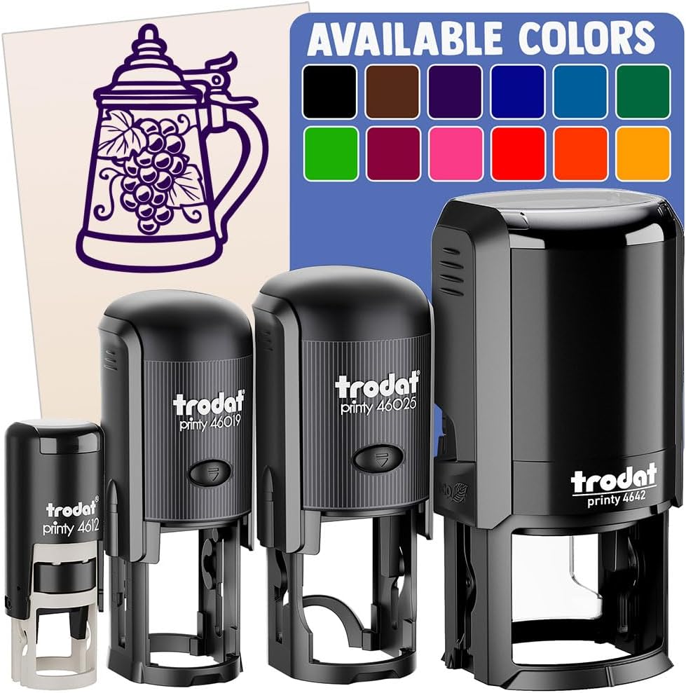Hand Drawn German Beer Stein Self-Inking Rubber Stamp Ink Stamper for Stamping Crafting Planners - 1-1/2 Inch Large - Black Ink