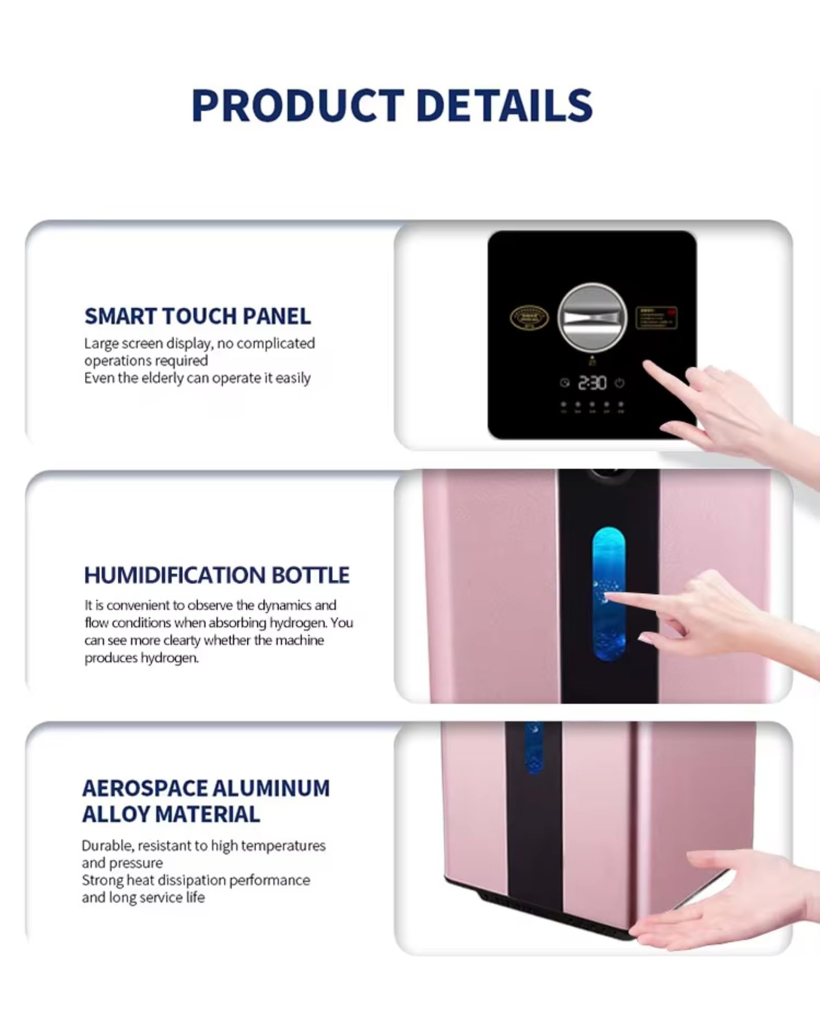 Tragbares Wasserstoff-Inhalationsgerät 225 ml/min, SPE/PEM Wasserstoffgenerator, Kompakter und Leiser Inhalator für Zuhause, Büro und Reisen, EIN-Knopf-Bedienung Pink 225ml/min