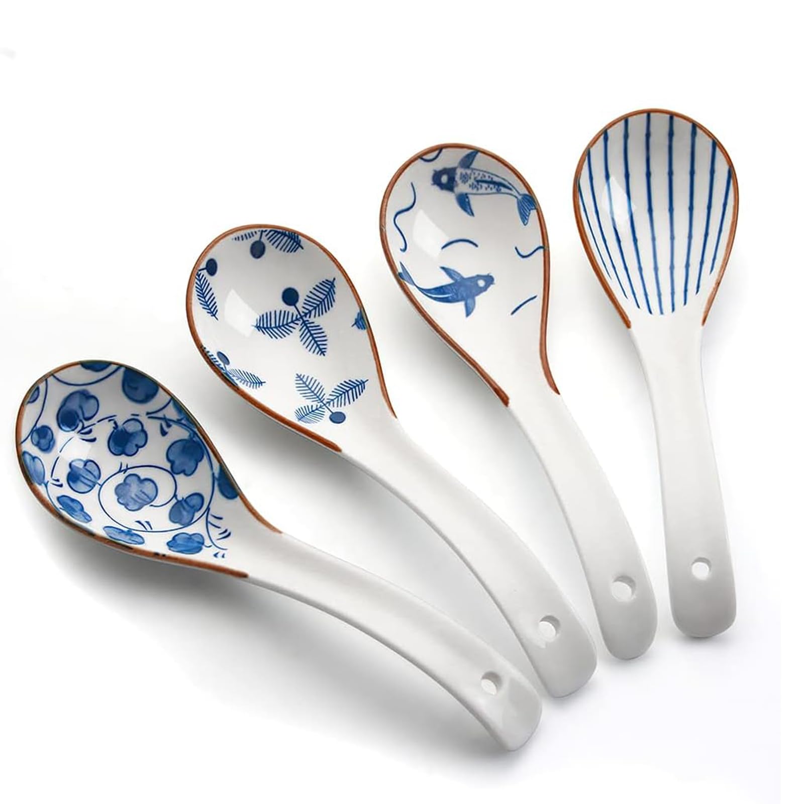 Set di 5 cucchiai da zuppa giapponesi in ceramica rosa, adatti per zuppe, salse, torte, farina d'avena, caos, gnocchi, insalata