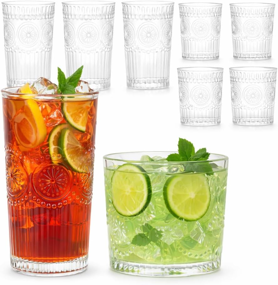 Set de 12 Vasos TYNUOCN, Cristal Tallado, para Whisky y Cócteles