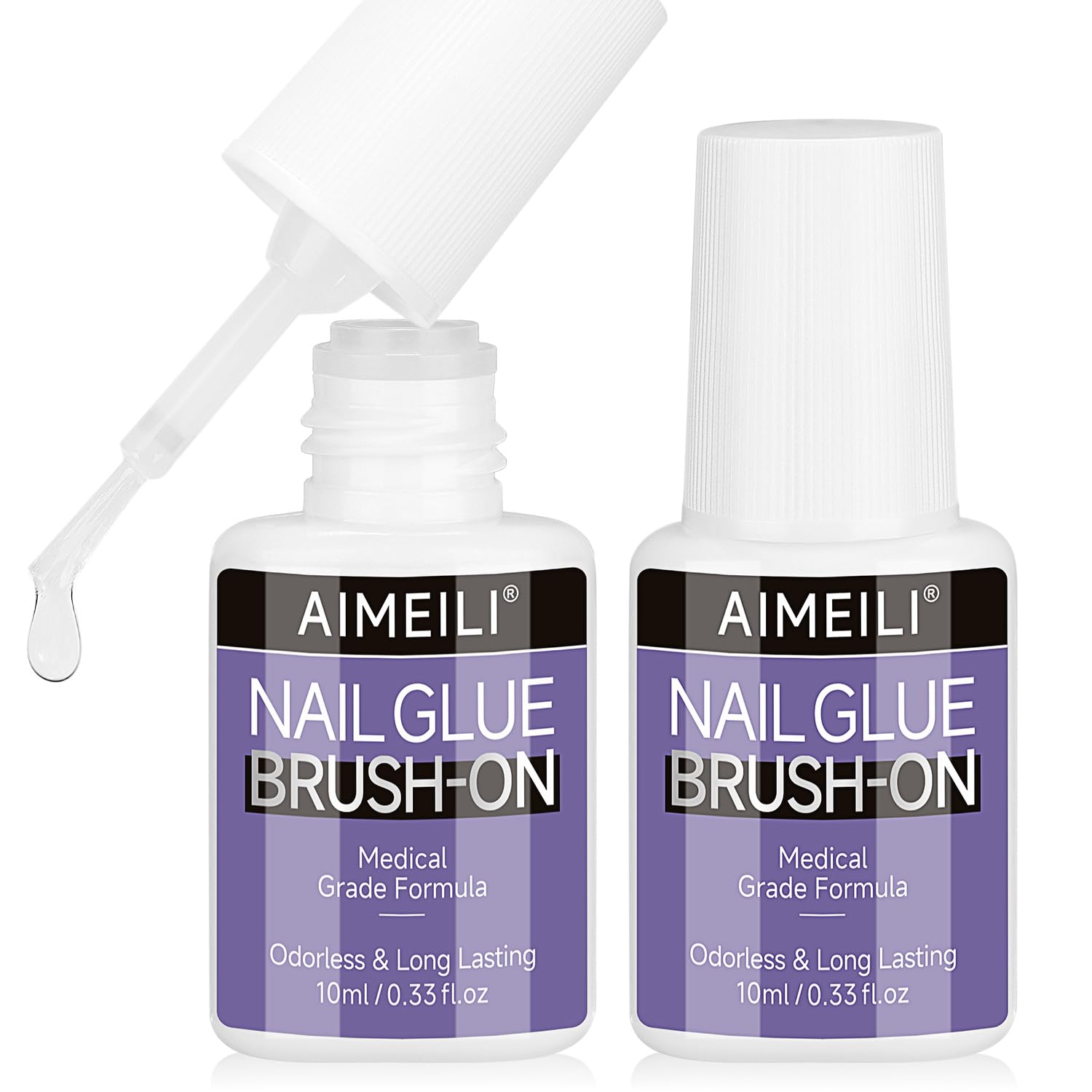 AIMEILI Colla per Unghie Finte Extra Forte per Punte Artificiali Air Dry Nail Glue for Nail Tip Colla Unghie Press On Nails Glue No UV 10ml x 2