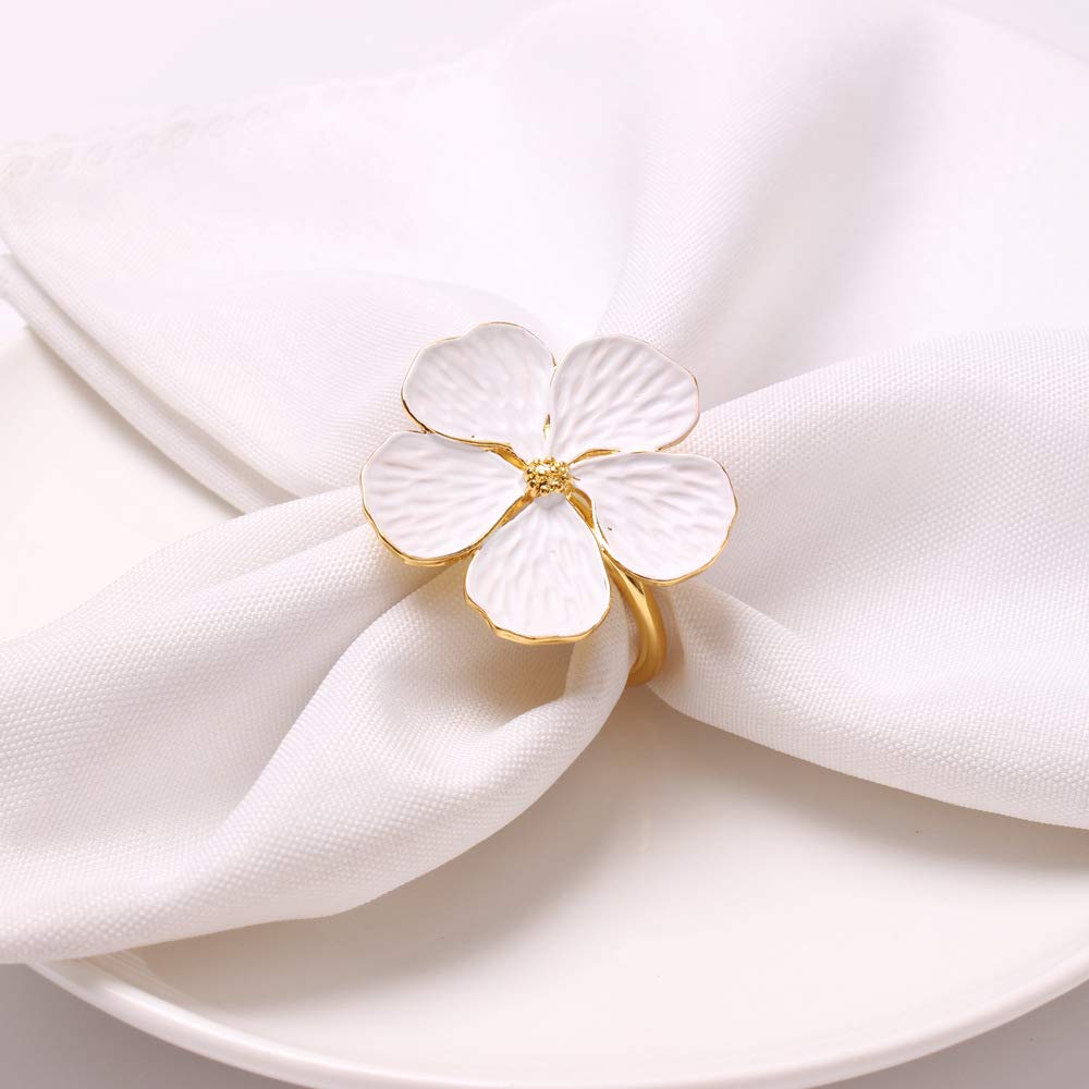 YAZILIND Napkin Rings, Simple Flower-shape Napkin Buckles Ring for Table Decor, Wedding, Dinner,Party, DIY Decoration(White)