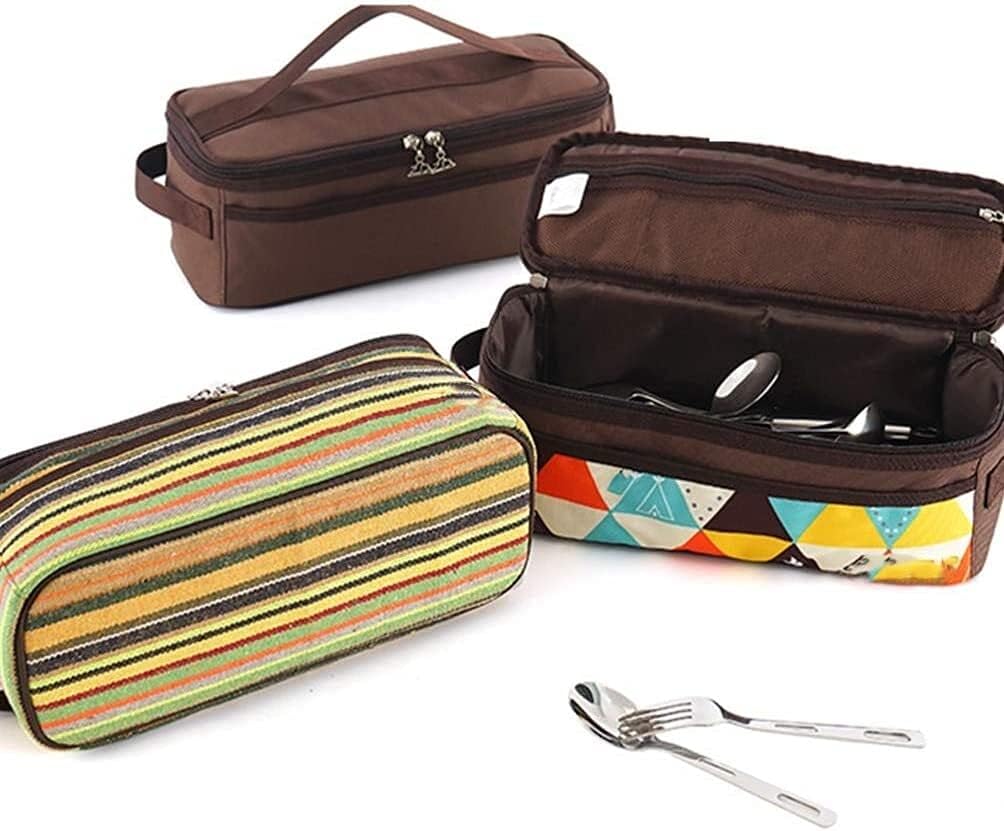 MDybf Cooking Utensils Travel Bag Portable Cookware Storage Pouch Toiletry Cosmetic Bag for Outdoor Camping Barbecue (Coffee) (Color : Coffee)