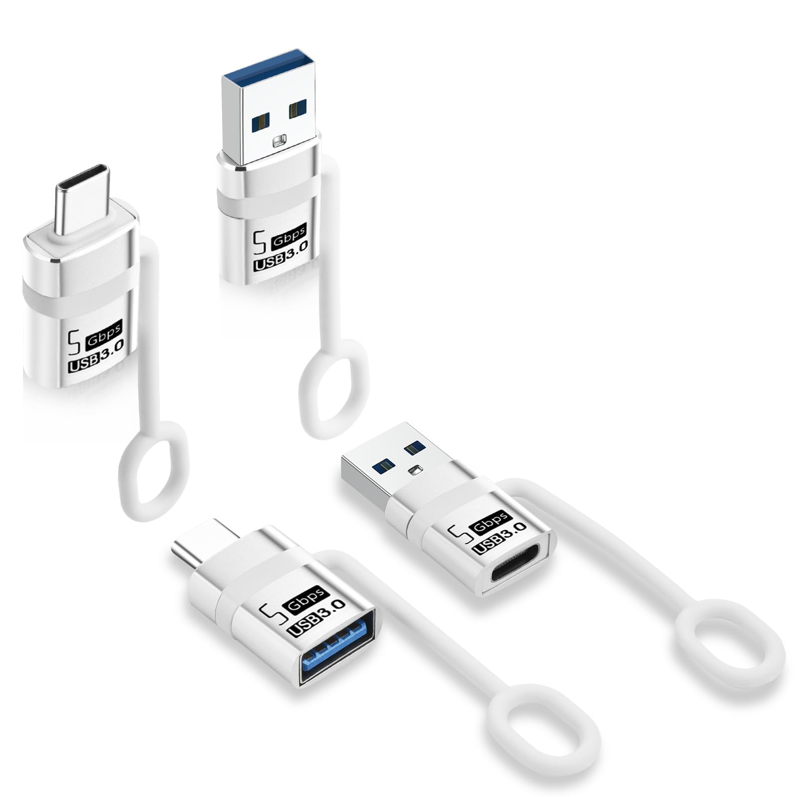 ELUTENG Adapter USB-C na USB-A (4 sztuki), Adapter Typ-C na USB 3.0 OTG z przewodem antyutratowym, kompatybilny z iPhone 16/15 Pro Max, MacBook, Samsung Galaxy S25/S24