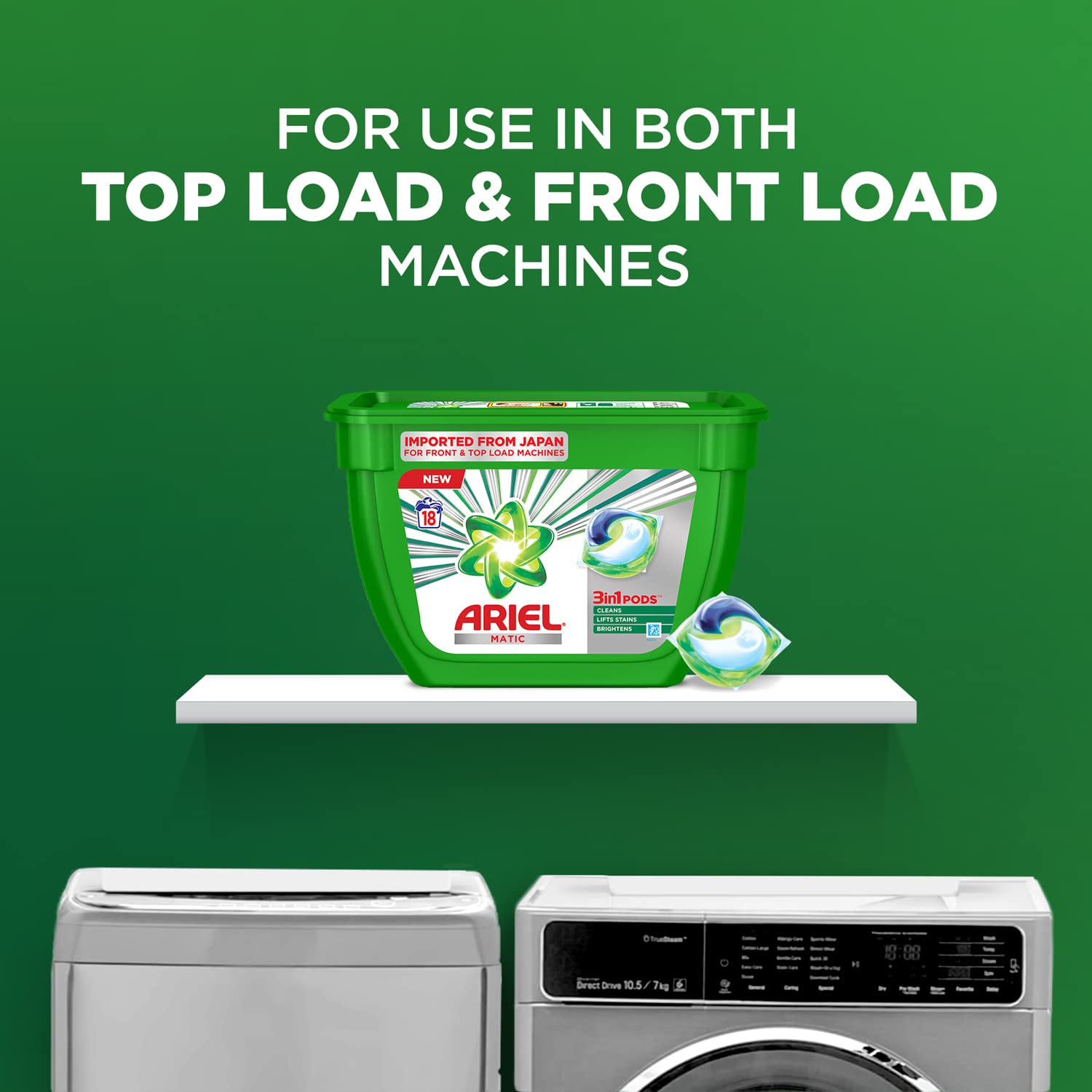 Ariel Matic 3in1 PODs Liquid Detergent Pack 18 Count for Both Front Load and Top Load Washing