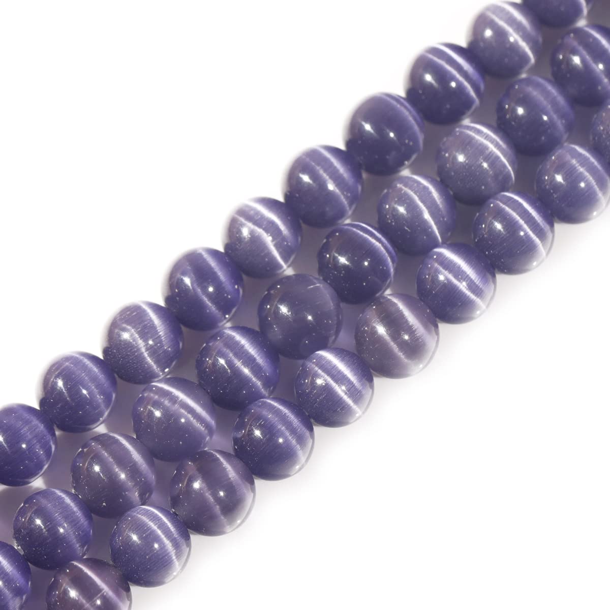GEM-Inside 10mm Violet Cat Eye Round Gemstone Semi Precious Loose Beads for Jewellery Making 15''