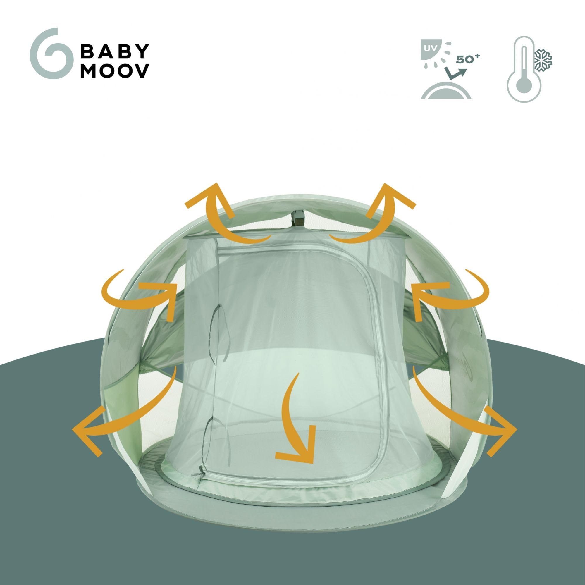 Babymoov Anty-UV UPF 50+ wysoka ochrona rozkładany namiot przeciwsłoneczny dla niemowląt Moov & Protect - namiot plażowy - osłona przeciwsłoneczna z systemem wentylacji chłodzącej