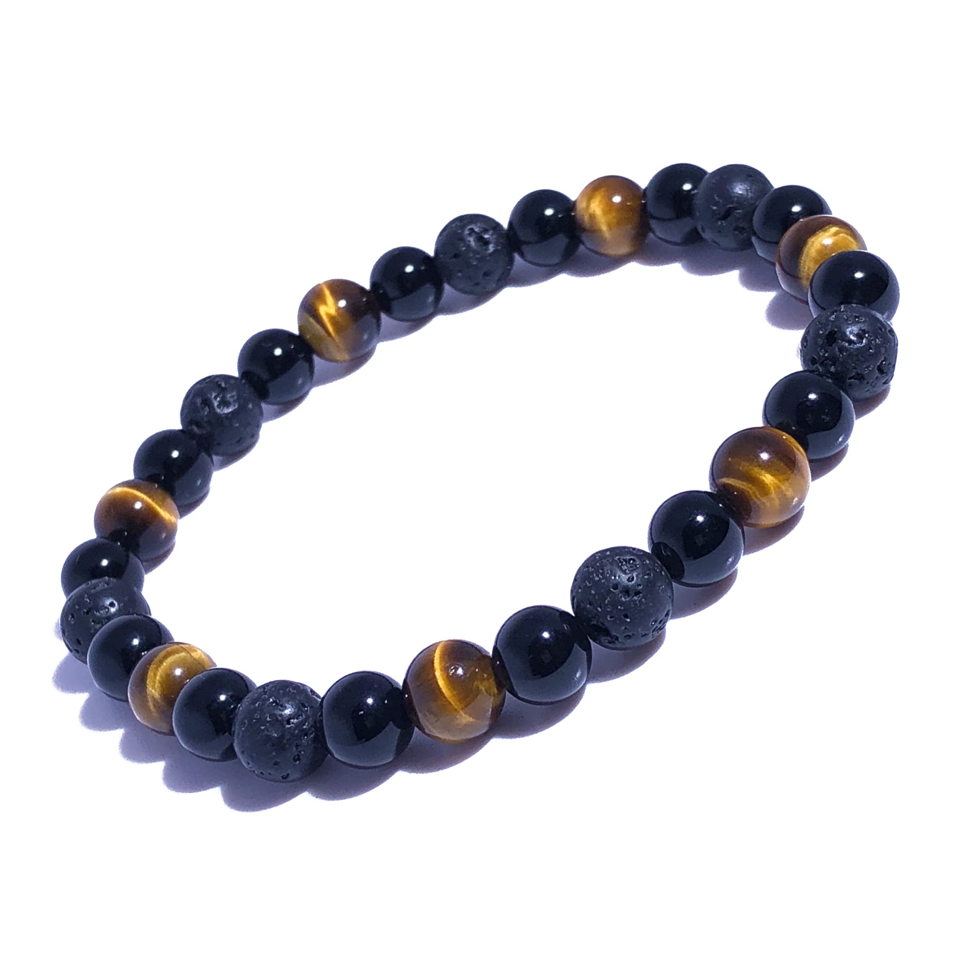 Dczosily Triple Protection Bracelet Natural Tiger's Eye Hematite Agate Stone Bracelet for Men Women Crystal Jewelry Healing Bracelets Bring Luck