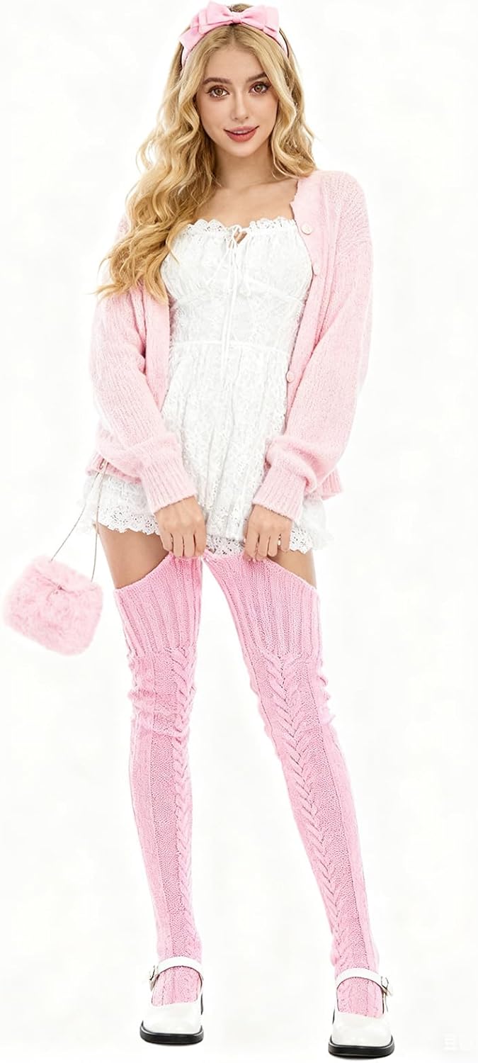 YELAIVP Women's Cable Knit Thigh High Socks Over the Knee Sock Extra Long Leg Warmers - Image 3