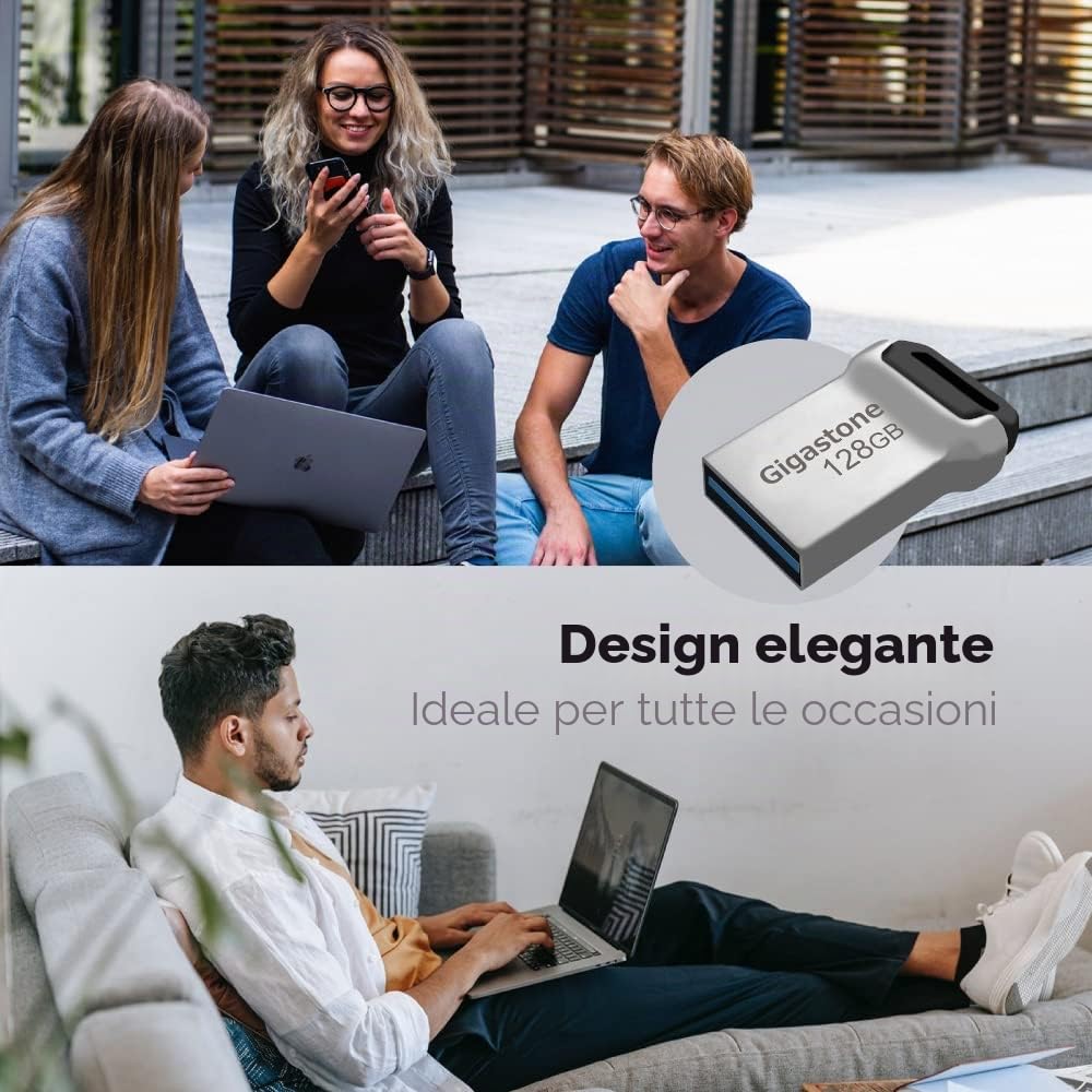 Gigastone 128 GB Chiavetta USB 3.1, Z90 Serie, Velocità e prestazioni affidabili, Ideali per PC Computer Mac, Compatibile con interfaccia USB 2.0/3.0/3.1, Impermeabile in metallo, Mini e robusto