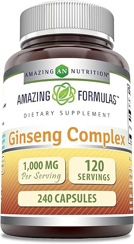 Amazing Formulas Complejo de ginseng de 1000 mg de extracto de ginseng coreano 41, suplemento de 120 cápsulas Sin OMG Sin gluten Fabricado en