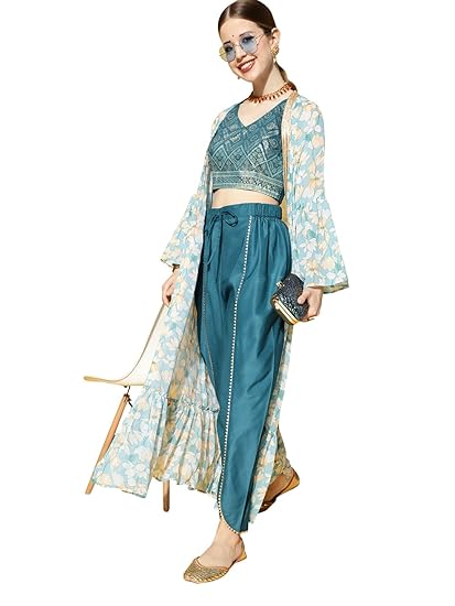 Women's Women Georgette 's's Flared Top With Dhoti Pants