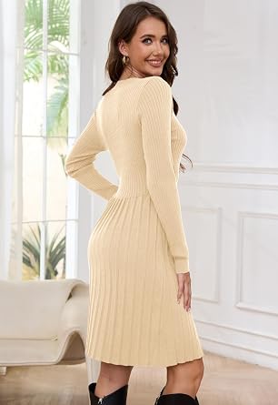 Jayscreate Women's 2024 Sweater Dress Long Sleeve Fall Winter High Waist Tunic Business Casual Mini Pleated Dress